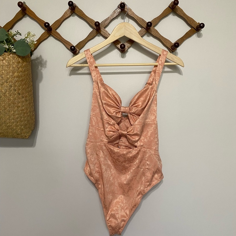 Free People Pink and Orange Bodysuit with Sweetheart Neckline